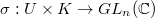 $\sigma: U\times K\rightarrow GL_n(\mathbb{C})$