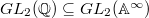 $GL_2(\mathbb{Q})\subseteq GL_2(\mathbb{A}^\infty)$