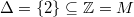 $\Delta=\{2\}\subseteq \mathbb{Z}=M$