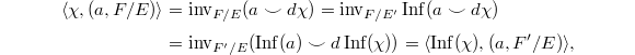 
\begin{align*}
  \langle\chi,(a,F/E)\rangle&=\inv_{F/E}(a\smile d\chi)=\inv_{F/E'}\Inf(a\smile d\chi)\\
  &=\inv_{F'/E}(\Inf(a)\smile d\Inf(\chi))=\langle\Inf(\chi),(a,F'/E)\rangle,
\end{align*}
