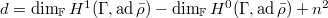 $d=\dim_\mathbb{F} H^1(\Gamma,\ad\bar\rho)-\dim_\mathbb{F}H^0(\Gamma,\ad\bar\rho)+n^2$