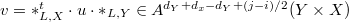 $v=*_{L,X}^t\cdot u\cdot {*}_{L,Y}\in A^{d_Y+d_x-d_Y+(j-i)/2}(Y\times X)$