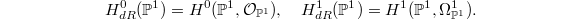 $$H^0_{dR}(\mathbb{P}^1)=H^0(\mathbb{P}^1,\mathcal{O}_{\mathbb{P}^1}),\quad H^1_{dR}(\mathbb{P}^1)=H^1(\mathbb{P}^1,\Omega_{\mathbb{P}^1}^1).$$