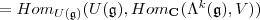 =Hom_{U(\mathfrak g)}(U(\mathfrak g),Hom_{\mathbf C}(\Lambda^k(\mathfrak g),V)) =Hom_{U(\mathfrak g)}(U(\mathfrak g),Hom_{\mathbf C}(\Lambda^k(\mathfrak g),V))