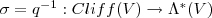\sigma=q^{-1}:Cliff(V)\rightarrow \Lambda^*(V)