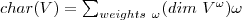 char(V)=\sum_{weights\ \omega} (dim\ V^\omega)\omega