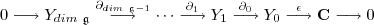 0\longrightarrow Y_{dim\ \mathfrak g}\stackrel{\partial_{dim\ \mathfrak g -1}}\longrightarrow\cdots\stackrel{\partial_1}\longrightarrow Y_1\stackrel{\partial_0}\longrightarrow Y_0\stackrel{\epsilon}\longrightarrow \mathbf C\longrightarrow 0 0\longrightarrow Y_{dim\ \mathfrak g}\stackrel{\partial_{dim\ \mathfrak g -1}}\longrightarrow\cdots\stackrel{\partial_1}\longrightarrow Y_1\stackrel{\partial_0}\longrightarrow Y_0\stackrel{\epsilon}\longrightarrow \mathbf C\longrightarrow 0