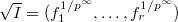 $\sqrt{I}=(f_1^{1/p^\infty},\ldots, f_r^{1/p^\infty})$