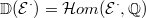 $\mathbb{D}(\mathcal{E}^\cdot)=\mathcal{H}om(\mathcal{E}^\cdot, \mathbb{Q})$