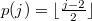 $p(j)=\lfloor \frac{j-2}{2}\rfloor$