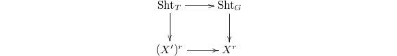 $$\xymatrix{\Sht_T \ar[r] \ar[d] & \Sht_G \ar[d] \\ (X')^r \ar[r] & X^r}$$