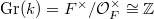 $\Gr(k)= F^\times/ \mathcal{O}_F^\times\cong \mathbb{Z}$