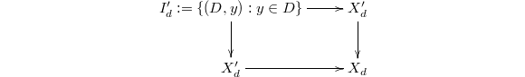 $$\xymatrix{I_d':=\{(D, y): y\in D\} \ar[r] \ar[d] & X'_ d \ar[d] \\  \ar[r] X'_ d & X_d}$$