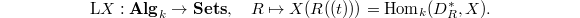 $$\mathrm{L}X: \mathbf{Alg}_k\rightarrow \mathbf{Sets},\quad R\mapsto X(R((t)))=\Hom_k(D_R^*,X).$$