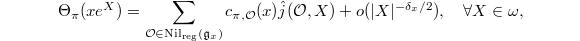 $$\Theta_\pi(x e^X)=\sum_{\mathcal{O}\in \mathrm{Nil}_\mathrm{reg}(\mathfrak{g}_x)} c_{\pi, \mathcal{O}}(x)\hat j(\mathcal{O},X)+o(|X|^{-\delta_x/2}),\quad \forall X\in \omega,$$