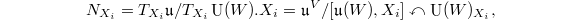 $$N_{X_i}=T_{X_i}\mathfrak{u}/T_{X_i} \UU(W).X_i=\mathfrak{u}^V/[\mathfrak{u}(W), X_i] \curvearrowleft \UU(W)_{X_i},$$