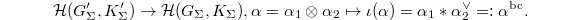 $$\mathcal{H}(G_\Sigma', K_\Sigma')\rightarrow \mathcal{H}(G_\Sigma, K_\Sigma), \alpha=\alpha_1 \otimes \alpha_2\mapsto \iota(\alpha)=\alpha_1*\alpha_2^\vee=:\alpha^\mathrm{bc}.$$