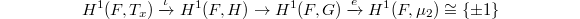 $$H^1(F, T_x)\xrightarrow{\iota} H^1(F,H)\rightarrow H^1(F, G)\xrightarrow{e} H^1(F, \mu_2)\cong\{\pm1\}$$