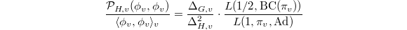 $$\frac{\mathcal{P}_{H,v}(\phi_v,\phi_v)}{\langle \phi_v,\phi_v\rangle_v}=\frac{\Delta_{G,v}}{\Delta_{H,v}^2}\cdot\frac{L(1/2, \mathrm{BC}(\pi_v))}{L(1,\pi_v,\Ad)}$$