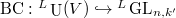 $\mathrm{BC}: {}^L\UU(V)\hookrightarrow {}^L\GL_{n,k'}$