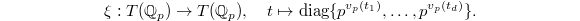 $$\xi: T(\mathbb{Q}_p)\rightarrow T(\mathbb{Q}_p), \quad t\mapsto \diag\{p^{v_p(t_1)},\ldots, p^{v_p(t_d)}\}.$$