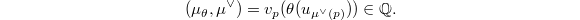 $$(\mu_\theta, \mu^\vee)=v_p(\theta(u_{\mu^\vee(p)}))\in \mathbb{Q}.$$