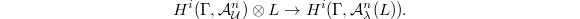 $$H^i(\Gamma, \mathcal{A}_\mathcal{U}^n) \otimes L \rightarrow H^i(\Gamma, \mathcal{A}^n_\lambda(L)).$$