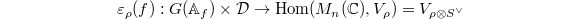 $$\varepsilon_\rho(f): G(\mathbb{A}_f)\times \mathcal{D}\rightarrow \Hom(M_n(\mathbb{C}), V_\rho)=V_{\rho \otimes S^\vee}$$