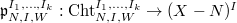 $\mathfrak{p}_{N, I, W}^{I_1,\ldots,I_k}: \Cht_{N,I,W}^{I_1,\ldots, I_k}\rightarrow (X-N)^I$