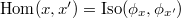 $\Hom(x,x')=\Iso(\phi_x, \phi_{x'})$