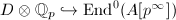 $D\otimes \mathbb{Q}_p\hookrightarrow \End^0(A[p^\infty])$