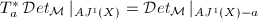 $T_a^*\Det_\mathcal{M}|_{AJ^1(X)}=\Det_\mathcal{M}|_{AJ^1(X)-a}$