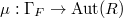 $\mu:\Gamma_F\rightarrow\Aut(R)$