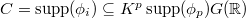 $C=\supp(\phi_i)\subseteq K^p\supp(\phi_p) G(\mathbb{R})$