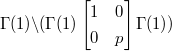 $\Gamma(1)\backslash(\Gamma(1)
\begin{bmatrix}
  1 & 0 \\
  0 & p
\end{bmatrix}\Gamma(1))$