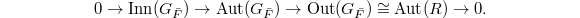 $$0\rightarrow\Inn(G_{\bar F})\rightarrow\Aut(G_{\bar F})\rightarrow \Out(G_{\bar F})\cong \Aut(R)\rightarrow0.$$