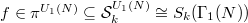 $f\in \pi^{U_1(N)}\subseteq \mathcal{S}_k^{U_1(N)}\cong S_k(\Gamma_1(N))$