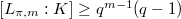 $[L_{\pi,m}:K]\ge q^{m-1}(q-1)$