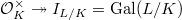 $\mathcal{O}_K^\times\twoheadrightarrow I_{L/K}=\Gal(L/K)$