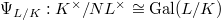 $\Psi_{L/K}: K^\times/NL^\times\cong\Gal(L/K)$