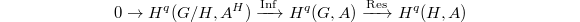 $$0\rightarrow H^q(G/H,A^H)\xrightarrow{\Inf} H^q(G,A)\xrightarrow{\Res} H^q(H, A)$$