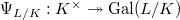 $\Psi_{L/K}: K^\times\twoheadrightarrow\Gal(L/K)$