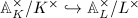 $\mathbb{A}_K^\times/K^\times\hookrightarrow \mathbb{A}_L^\times/L^\times$