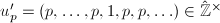 $u_p'{}=(p,\ldots,p, 1,p, p,\ldots)\in \hat{\mathbb{Z}}^\times$