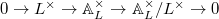 $0\rightarrow L^\times\rightarrow \mathbb{A}_L^\times\rightarrow \mathbb{A}_L^\times/L^\times\rightarrow 0$