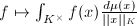 $f\mapsto \int_{K^\times}f(x)\frac{d\mu(x)}{||x||_K}$