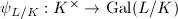 $\psi_{L/K}: K^\times\rightarrow \Gal(L/K)$