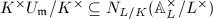 $K^\times U_\mathfrak{m}/K^\times\subseteq N_{L/K}(\mathbb{A}_L^\times/L^\times)$