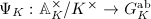 $\Psi_K: \mathbb{A}_K^\times/K^\times\rightarrow G_K^\mathrm{ab}$