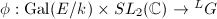 $\phi: \Gal(E/k)\times SL_2(\mathbb{C})\rightarrow {}^LG$